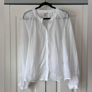 Banana Republic Sheer White Blouse with Puff Sleeves in Size Tall Small